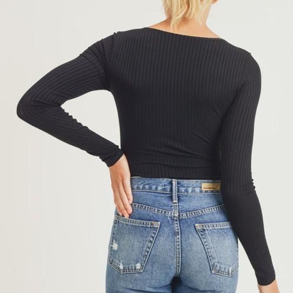 New! ☆ HP! Super Cozy Black Ribbed Snap-Open Bodysuit - Picture 4 of 4